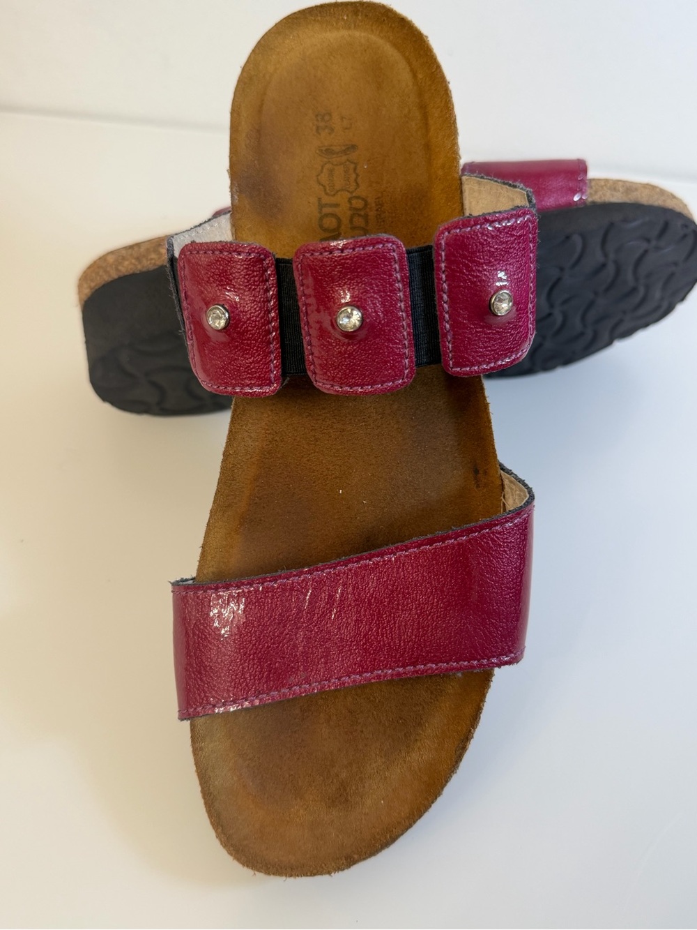 Naot Women's Wine Leather Slide Sandals with Stud Accents Size 38